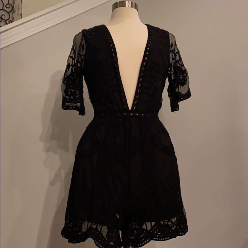 She and Sky Black Lace Romper